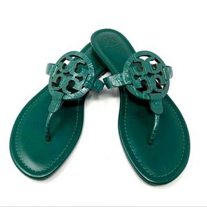 Tory Burch Women's Norwood Green Croc Embossed Miller Sandal Thong Flip Flop 8